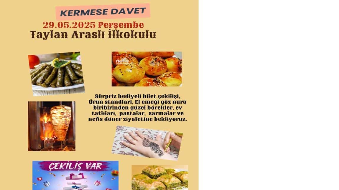 29 MAYIS PERŞEMBE GÜNÜ OKUL KERMESİMİZE BEKLİYORUZ